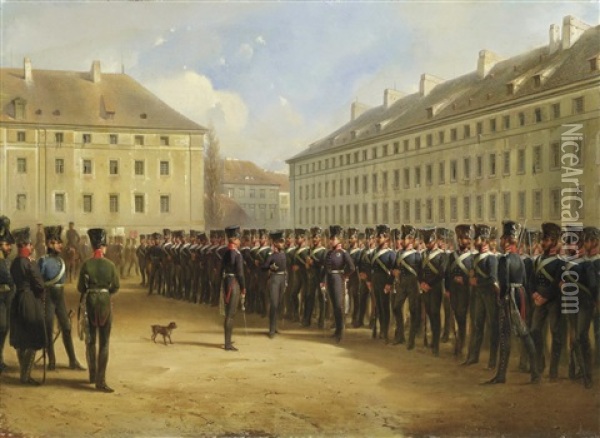 Zurechtweisung Des Kronprinzen Friedrich Wilhelm Von Preusen Durch Seinen Militarischen Instrukteur Eduard Von Bonin In Breslau Oil Painting - Carl Rechlin