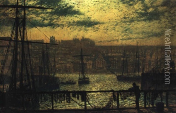 Whitby Harbour From Station Quay Oil Painting - John Atkinson Grimshaw