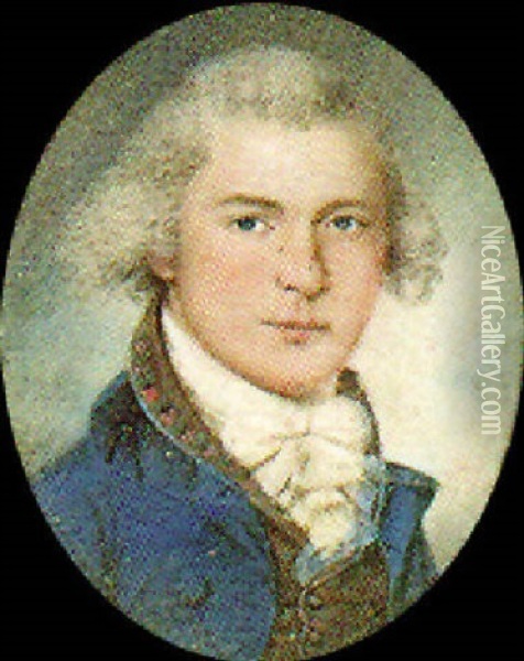 A Gentleman From Maryland, Wearing Blue Coat, His Hair Powdered Oil Painting - James Peale Sr.