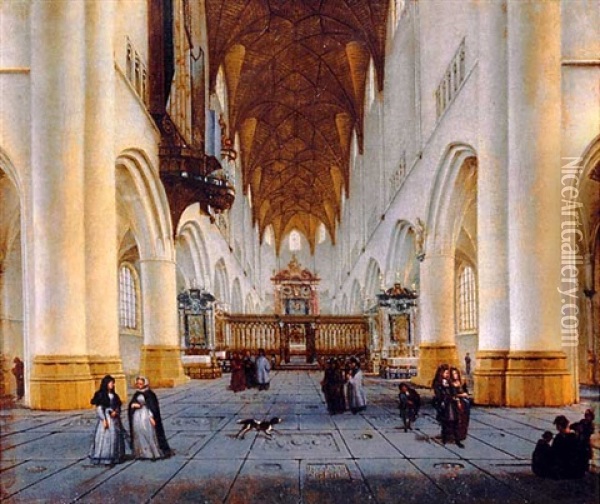 The Interior Of St. Bavo's, Haarlem Oil Painting - Isaac van Nickele