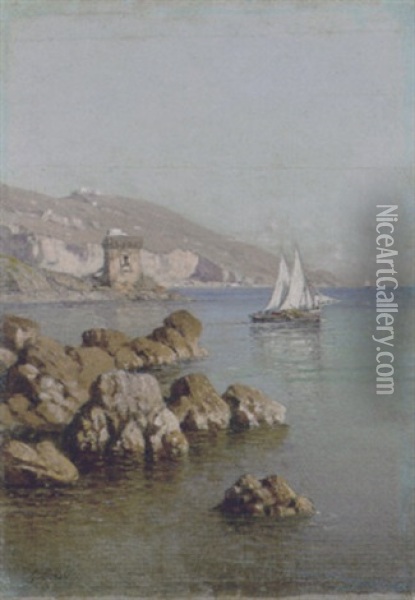Paesaggio Costiero Con Barche A Vela Oil Painting - Giuseppe Carelli