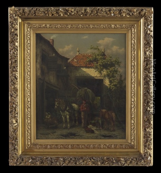 In The Stableyard Oil Painting - Willem Jacobus Boogaard