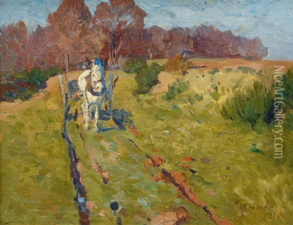 Horse Cart By A Wood Oil Painting - Franz Kiederich