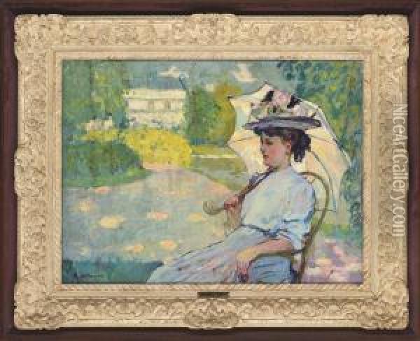 Lady With A Parasol Oil Painting - Henri Ottman