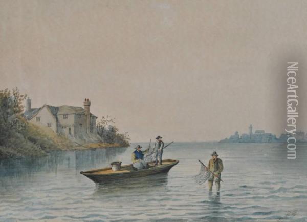 Fishermen In A Rowingboat Oil Painting - H. Magenis