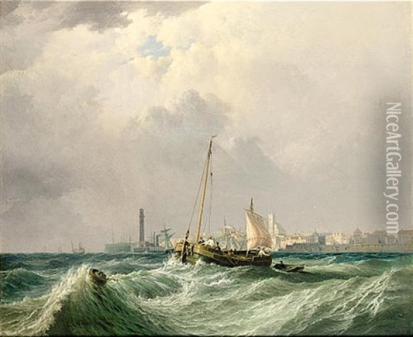 A Barge Off Margate Oil Painting - Sir George Chambers