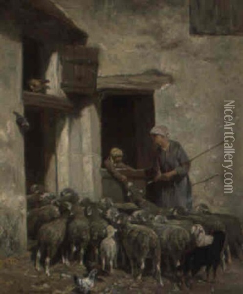 Die Ruckkehr Der Schafe Oil Painting - Charles Emile Jacque