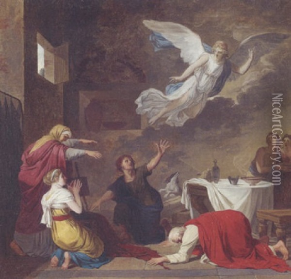 L'ange Raphael Disparaissant Au Milieu De La Famille De Tobie Oil Painting - Joseph Benoit Suvee