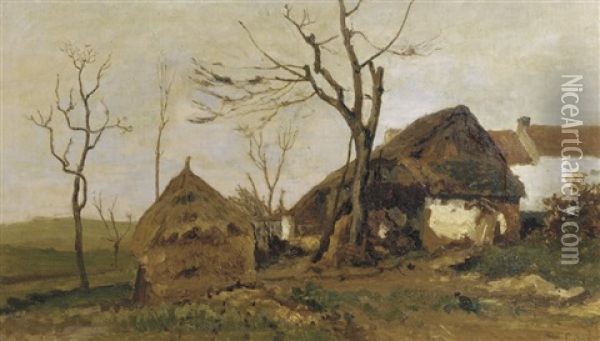 In Het Dorp La Hulpe: A View On A Belgian Village Oil Painting - Paul Joseph Constantin Gabriel