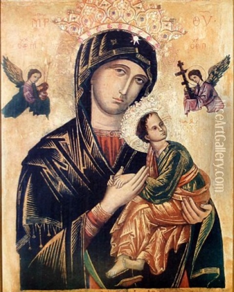 The Madonna (+ The Madonna And Child, Print; 2 Works) Oil Painting - Augusto Stoppoloni