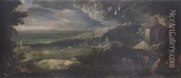 An Extensive Landscape With The Rest On The Flight Into Egypt Oil Painting -  Pozzoserrato