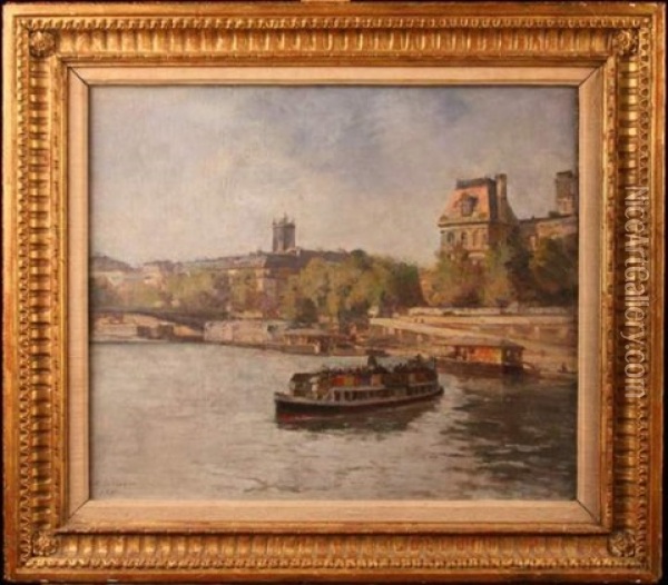 Visite En Bateau Mouche Pres Du Louvre Oil Painting - Henri-Emile Lessore