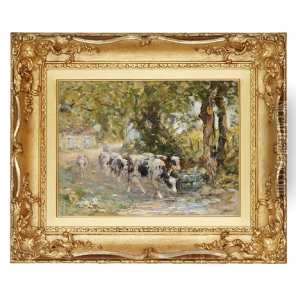 Cattle Watering Oil Painting - George Smith