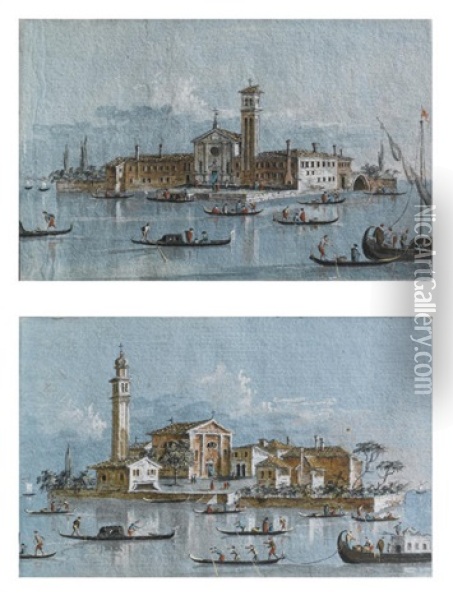 Isola Di S. Mattia Di Murano (+ Isola Di San Giorgio In Allega, Venezia; 2 Works) Oil Painting - Giacomo Guardi