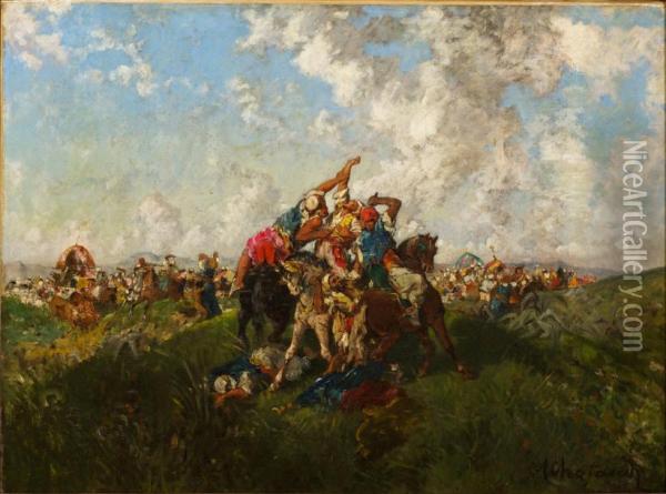 L'attaque De La Caravane Oil Painting - Marc Alfred Chataud