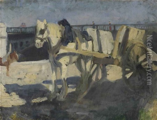 Strassenszene Mit Pferd Oil Painting - Giovanni Giacometti