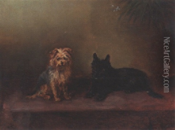 A Cairn Terrier With A Scottie Oil Painting - Frances C. Fairman