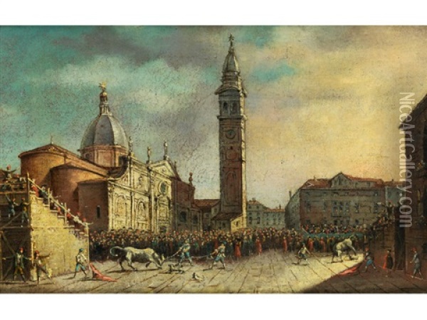 Stierkampf In Venedig Auf Dem Campo Santa Maria Formosa Oil Painting - Luca Carlevarijs