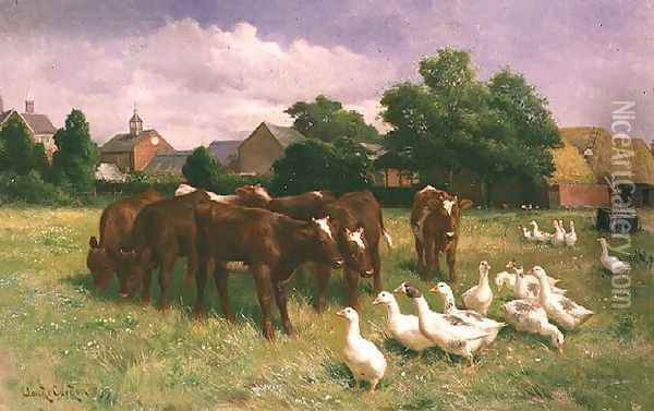 Cows and Ducks Oil Painting - Claude Cardon