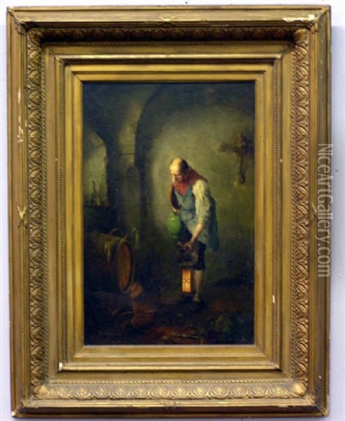 In The Cellar Oil Painting - Anton Laupheimer