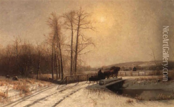 Winter Scene-horse And Wagon Oil Painting - Clinton Loveridge