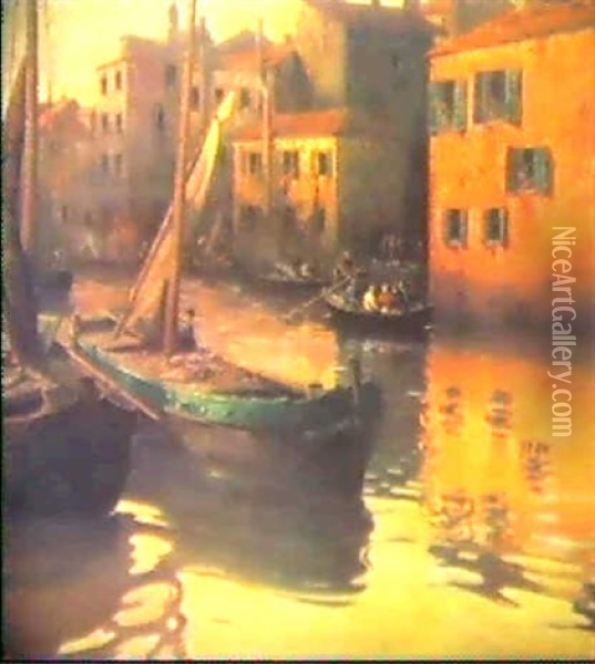 Fischerboote In Venedig Oil Painting - Adolf Kaufmann