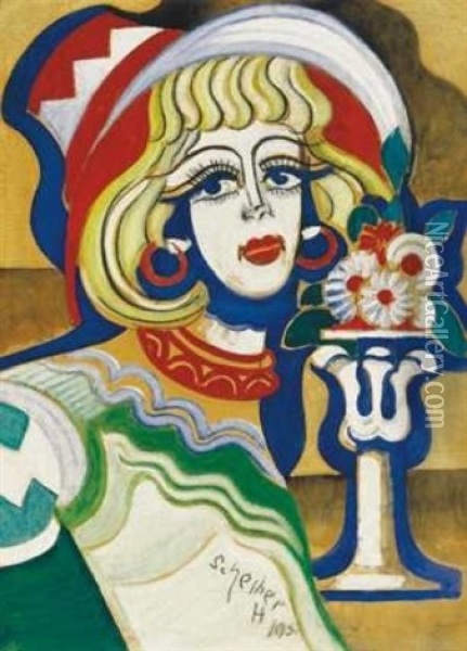 Szoke Barholy (blonde Bar Woman) Oil Painting - Hugo Scheiber