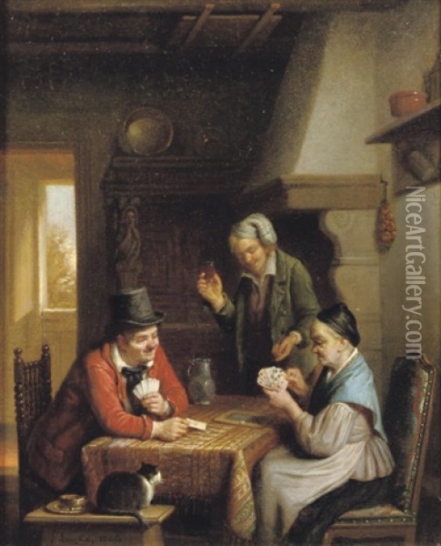 Playing Cards Oil Painting - Frans Josef Luckx