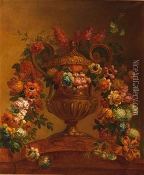 Fleurs Dans Un Vase Sur Un Entablement Oil Painting - Pierre Nicolas Huilliot