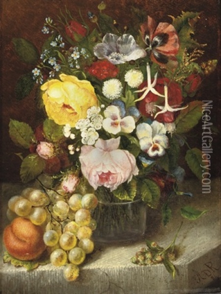 Roses, Violets And Forget-me-nots In A Vase Oil Painting - Anna Francisca de Ryck