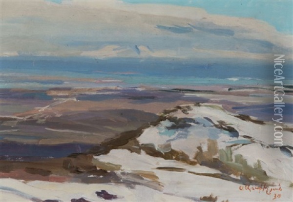 Lac Sevan En Hiver Oil Painting - Serac Arakelian