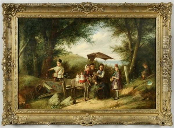 Children At Play Oil Painting - Charles Hunt