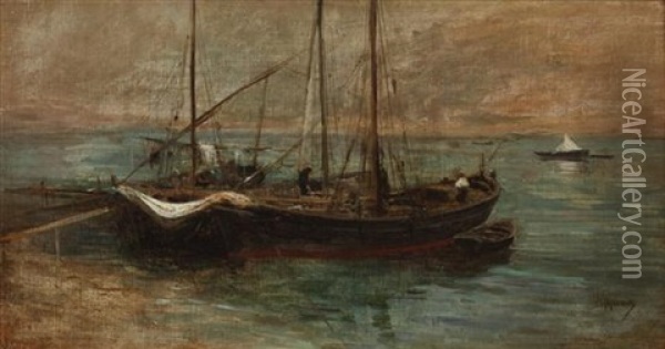 Harbor Scene Oil Painting - Adolphe Appian