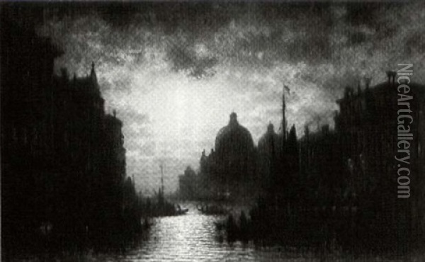 Santa Maria Della Salute And The Grand Canal By Moonlight Oil Painting - Johann Friedrich Hennings