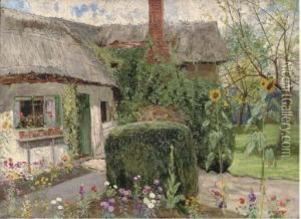 A Cottage Garden, Sutton Courtenay, Abingdon Oil Painting - John G. Sowerby