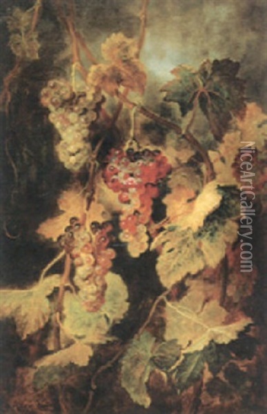 Stilleben Mit Trauben Und Weinlaub Oil Painting - Ludwig Adam Kunz