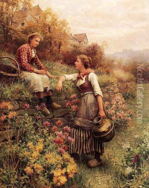 Marie And Diane Oil Painting - Daniel Ridgway Knight