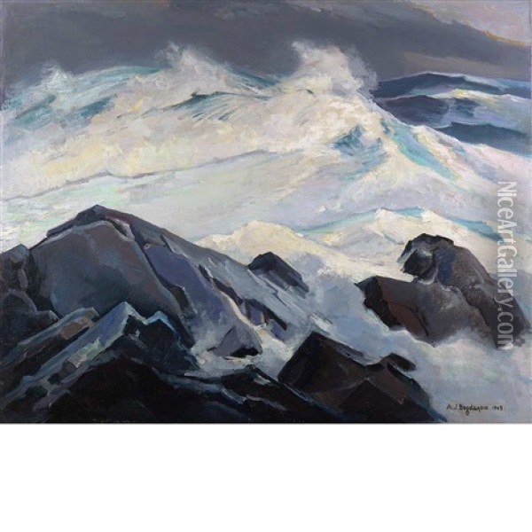 The Squall, Monhegan Oil Painting - Abraham Jacob Bogdanove