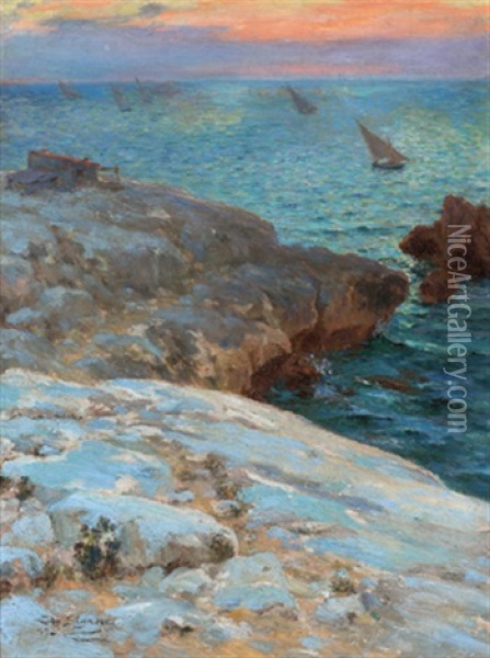 Felsige Meereskuste (bei Antibes?) Oil Painting - Charles Louis Eugene Signoret