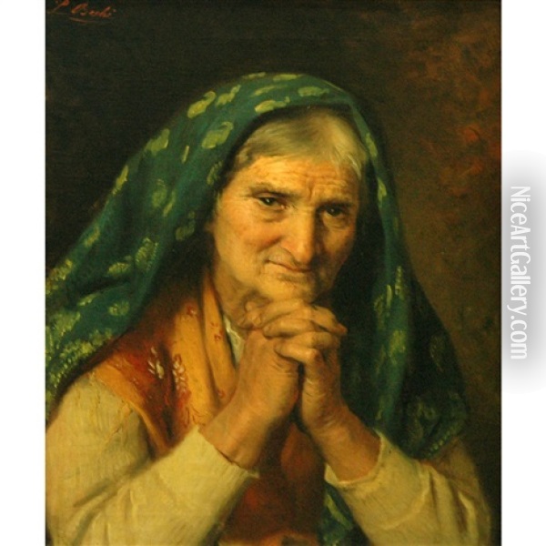 Old Woman Oil Painting - Luigi Bechi