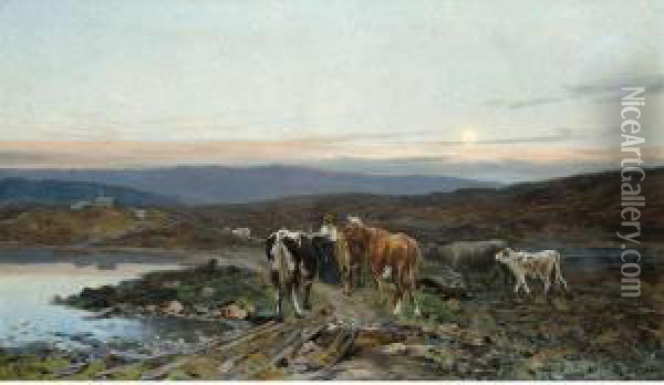 Cattle On A Country Track Oil Painting - Christian Eriksen Skredsvig