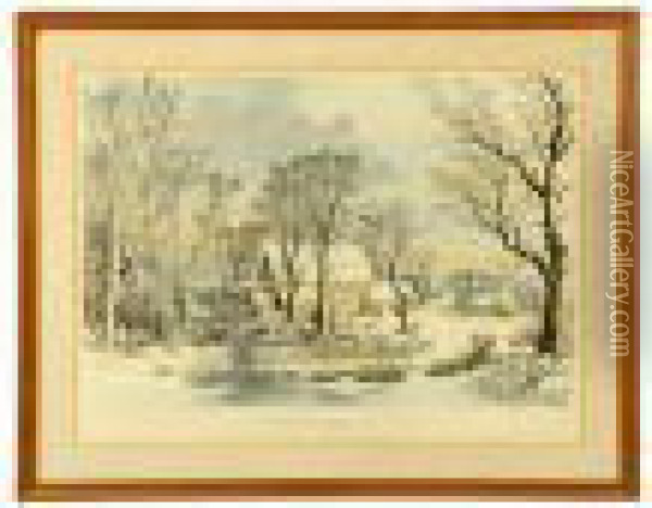 Winter In The Country - Grist Mill Oil Painting - Currier & Ives Publishers