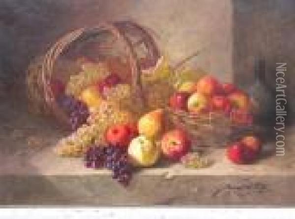 Nature Morte Aux Raisins Et Aux Pommes Oil Painting - Alphonse de Neuville