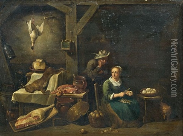 Preparation Du Repas Dans La Cuisine Oil Painting - Thomas Van Apshoven