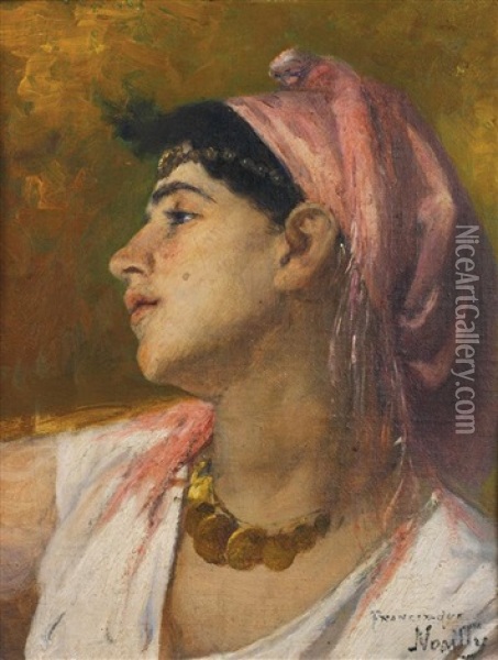 Jeune Femme Au Foulard Rose Oil Painting - Francisque Noailly