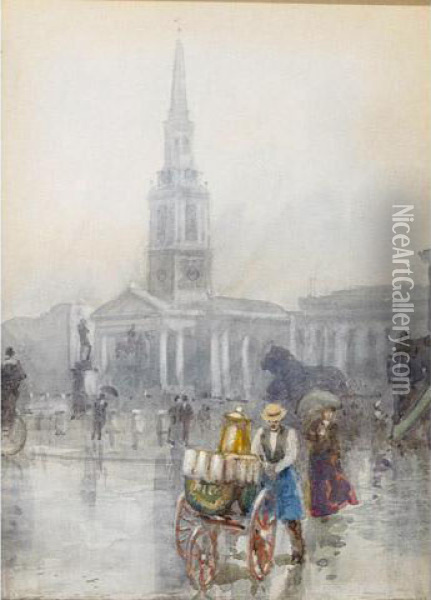 St. Mary-le-strand, Trafalgar Square, London Oil Painting - Frederic Marlett Bell-Smith