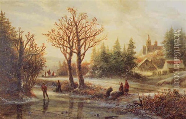 Grosse Winterlandschaft Im Milden Abendlicht Oil Painting - Johann Bernard Klombeck