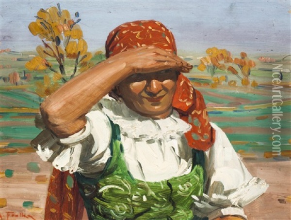 Ausschau Haltendes Madchen Oil Painting - Antos Frolka