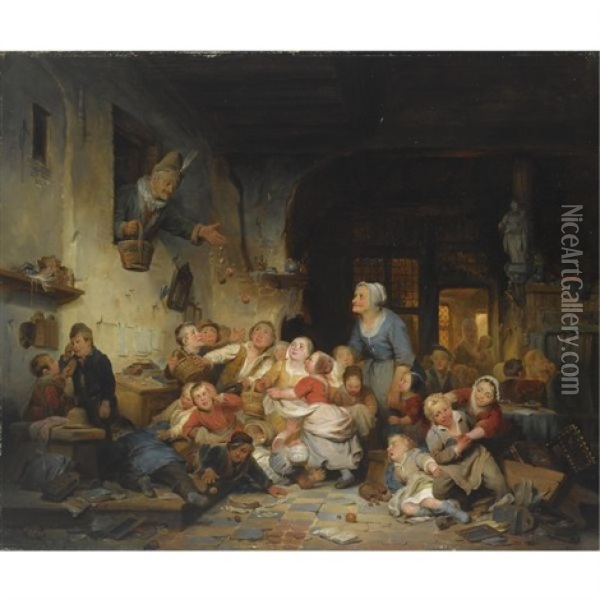 The Village School Oil Painting - Ferdinand de Braekeleer the Elder