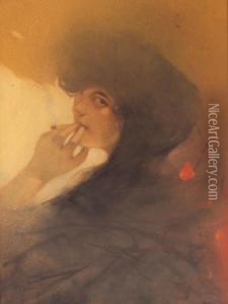 A Woman Smoking Oil Painting - Ange Supparo